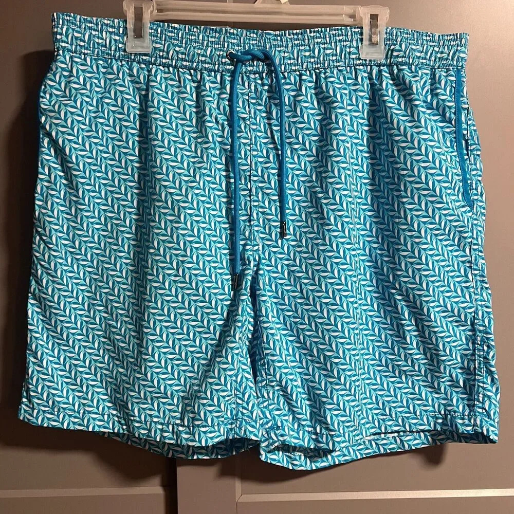 Mr. Swim Mens Mesh Lined 100% Nylon Fish Print Swim Trunk Shorts Blue Size XXL